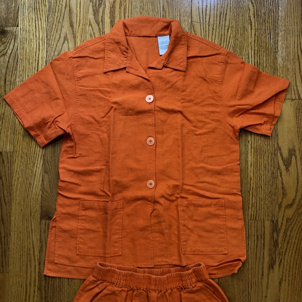 kate hill 100% 亚麻短袖衬衫,高腰短裤搭配套装 — 第 2/4 张图片