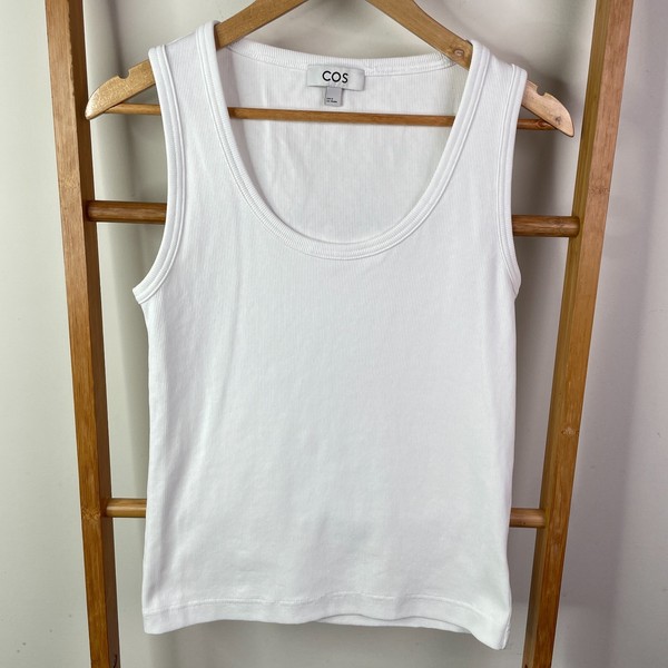 COS Ribbed Tank Top Womens Medium White Scoop Neck Sleeveless Cotton Minimalist
