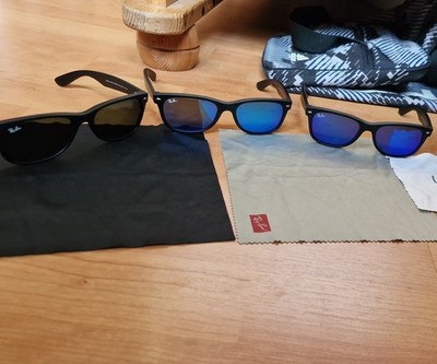 Ray Ban New Wayfarer + Justin Sonnenbrille Schwarz und blau verspiegelt. Herren