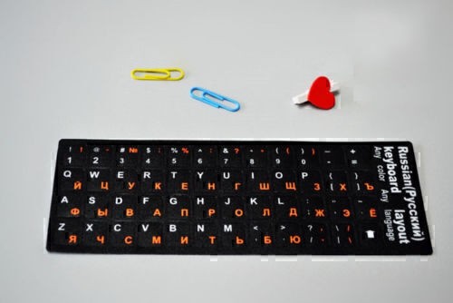New Russian Standard Keyboard Layout Sticker Orange Letters on Black - Picture 3 of 10