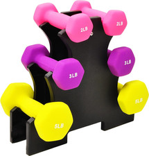 Set of 6 Neoprene Dumbbell Hand Weights with Rack: 2/3/5 Pairs