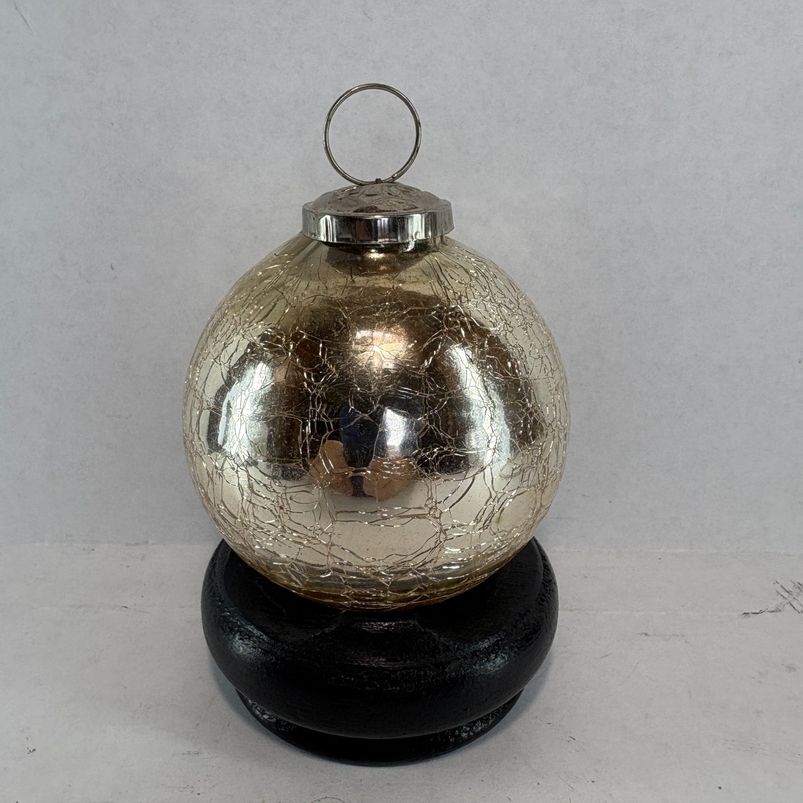 Vintage Silver Kugel Style Heavy Crackle Mercury Glass Christmas Ornament Ball