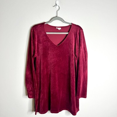 PureJill J. Jill Burgundy Velour Long-Lined V-Neck Tunic Top Winter Cozy Sz LP