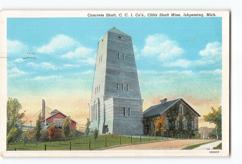 Ishpeming MI Postcard 1930-1945 Concrete Shaft C.C.I. Co.'s Cliffs Shaft Mine