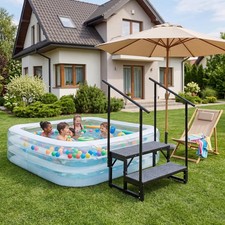 2 Step RV Stairs with 2 Handrails Non-Slip Mat Camper Porch Pool Portable