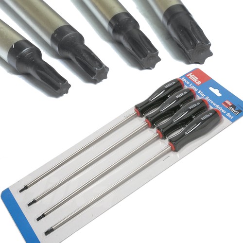4pc Long Reach Torx Star Screwdriver Set T15 T20 T25 T30. 6 pointed