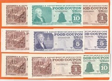 FOOD STAMP COUPON  3 COUPONS $10.00 $5.00 $1.00 USDA AGRICULTURE scrip TOKEN UNC