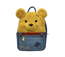 Disney Winnie The Pooh Super Soft Plush Face Overalls Mini Backpack Bag New