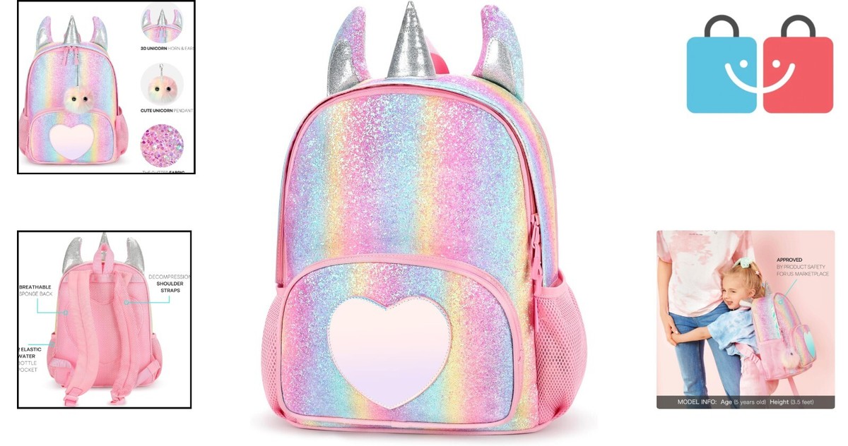 Adorable Glitter Rainbow Unicorn Backpack for Kids Ideal School