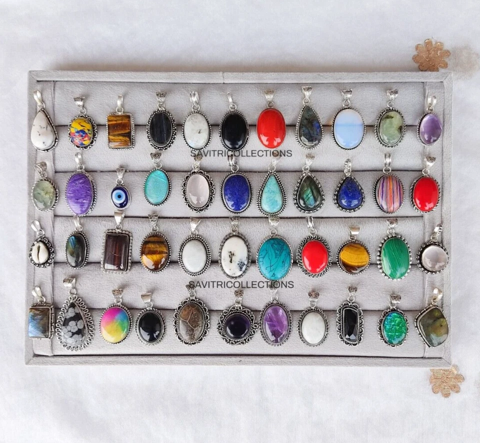 Lote de colgantes al por mayor enchapados en plata 92,5 diseño mezclado de piedras preciosas joyería a granel Foto 2 de 4