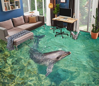 3D Lebhafter Delphin Q3681 Fußboden Wandbild Fototapete Tapete Familie Luna 2024