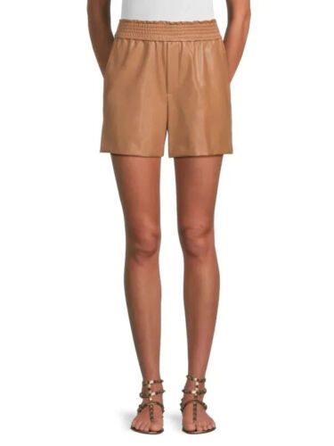 NWT ALC Natural Kaleb Faux Leather Shorts Smocked Waist Women's Tan Size Small