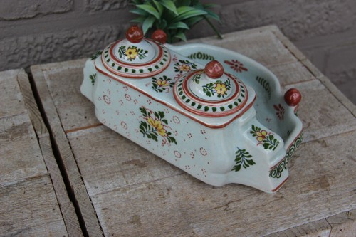 antique Ceramic pottery Boch keramis delft blue white inkwell marked floral - Picture 5 of 8