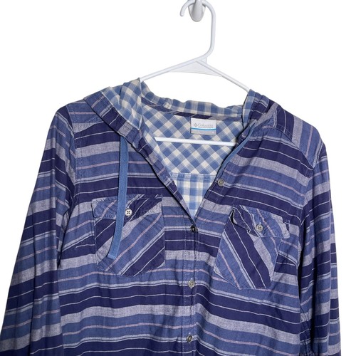 Columbia Sweatshirt Women's Small Striped Button Up Hoodie Athletic Casual - Picture 2 of 8