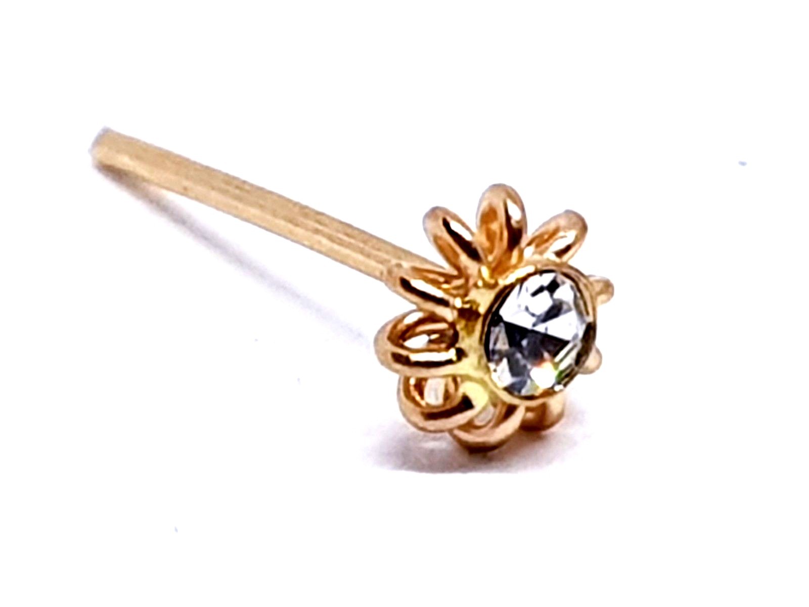 Flower Nose Stud Gold 9k Coil 1.5mm CZ Gem 22g (0.6mm) L Bendable Pin Jewellery