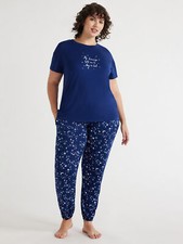Joyspun Women  s Plus Short Sleeve Tee  Joggers Pajama 2-Pcs Set Navy 3X 22W-24W