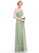 JJs House A-line One Shoulder Chiffon Caledon Green Bridesmaid Dresses Size 8