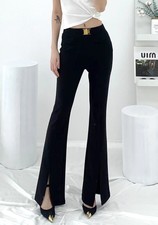 Womens High Waisted Pants Straight Long Slim Fi Split Black Casual Flared Pants