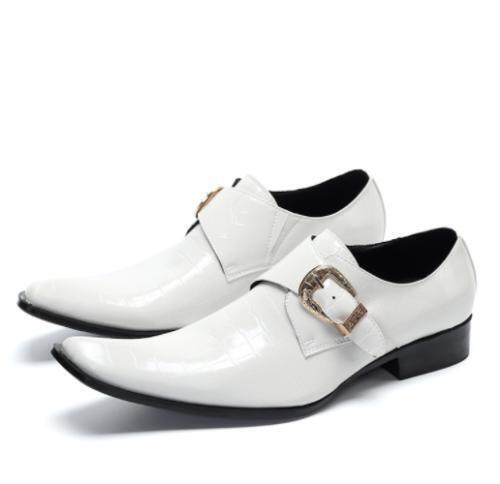 Men's Pointy Toe Slip On Casual Brogue Oxfords Leather Buckle Dress ...