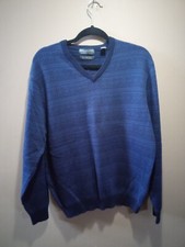 Lyle  Scott Scotland V-neck Blue Pattern Sweater Combed Cotton Pullover Size L