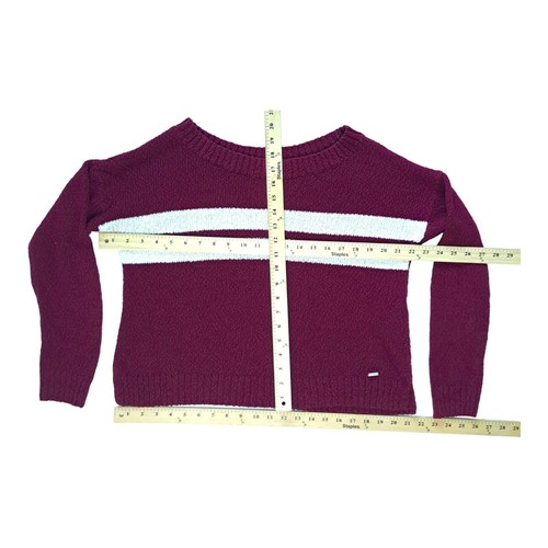 Holister Maroon Red White Striped Cropped Cotton Blend Open Knit Sweater Size M - Picture 10 of 12