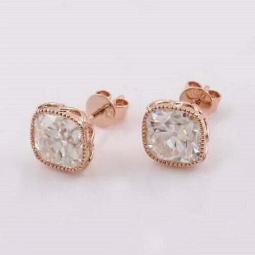 4Ct Lab Cushion Diamond Earrings in 14k Rose Gold for Women