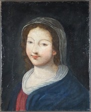 Ancien Tableau "Portrait de Jeune Femme au Voile" Peinture Huile Painting Woman