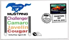 AMERICAN FIRST DAY COVER SOCIETY AMERICOVER 8/26/22 EXHIBITORS DAY, PONY CARS