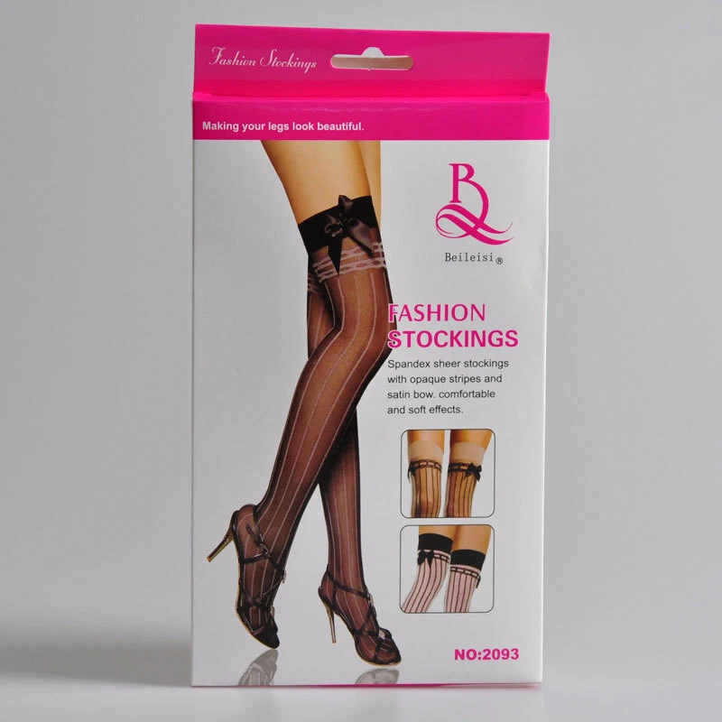 Medias para mujer de terciopelo transparente a rayas con lazo de satén Foto 3 de 4