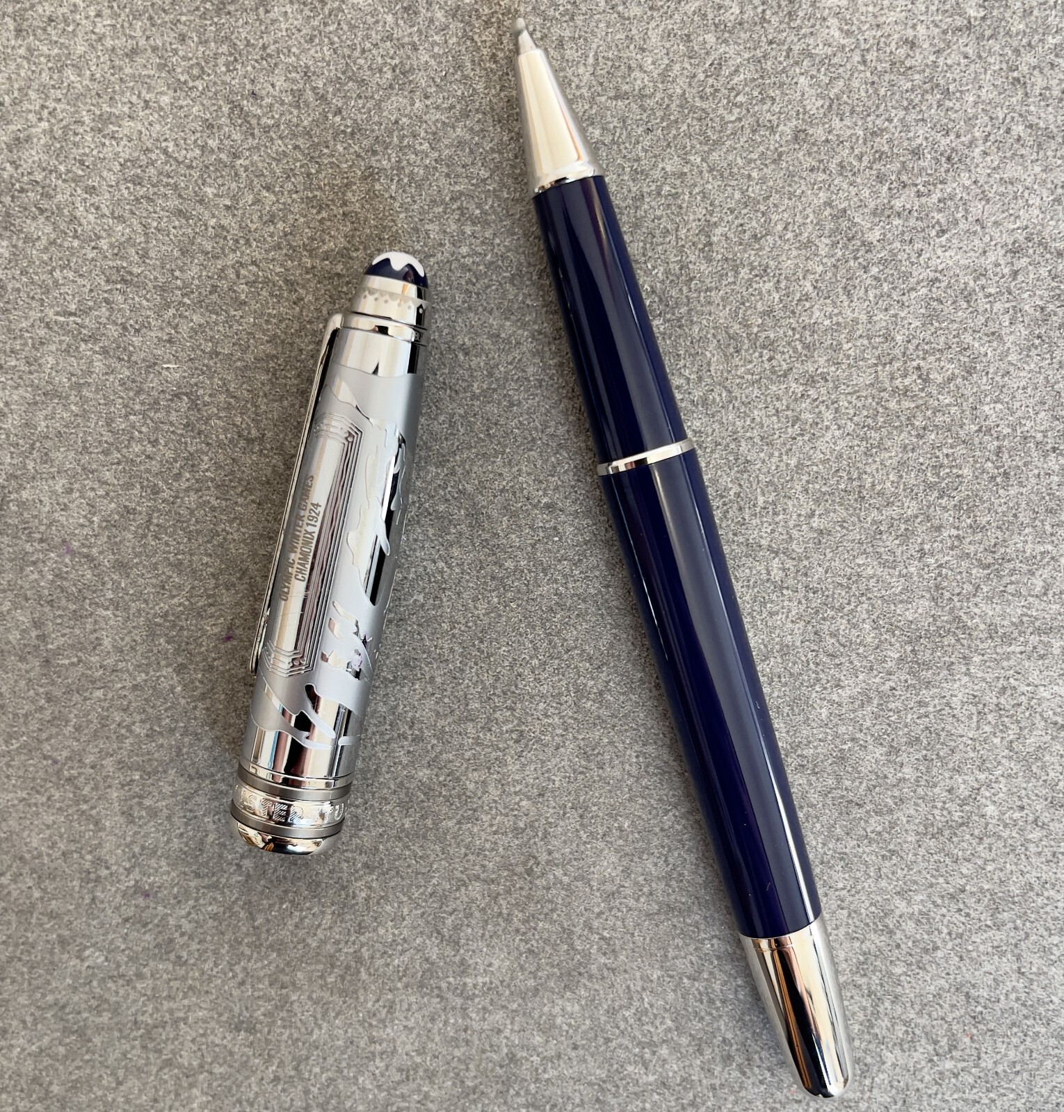 Deluxe Olympic Chamonix Series Deep Blue+Steel Color 0.7mm Rollerball Pen No Box