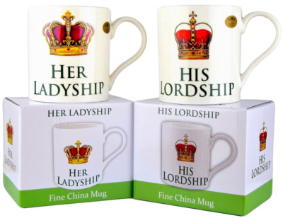 2er Set Her Ladyship & His Lordship Fine China Tassen Becher individuelle Geschenkboxen