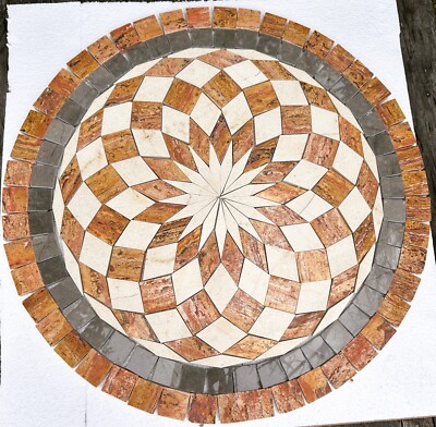 Marble Medallion for Floor or Wall 24'' Travertine Red Marble Mosaic Handmade