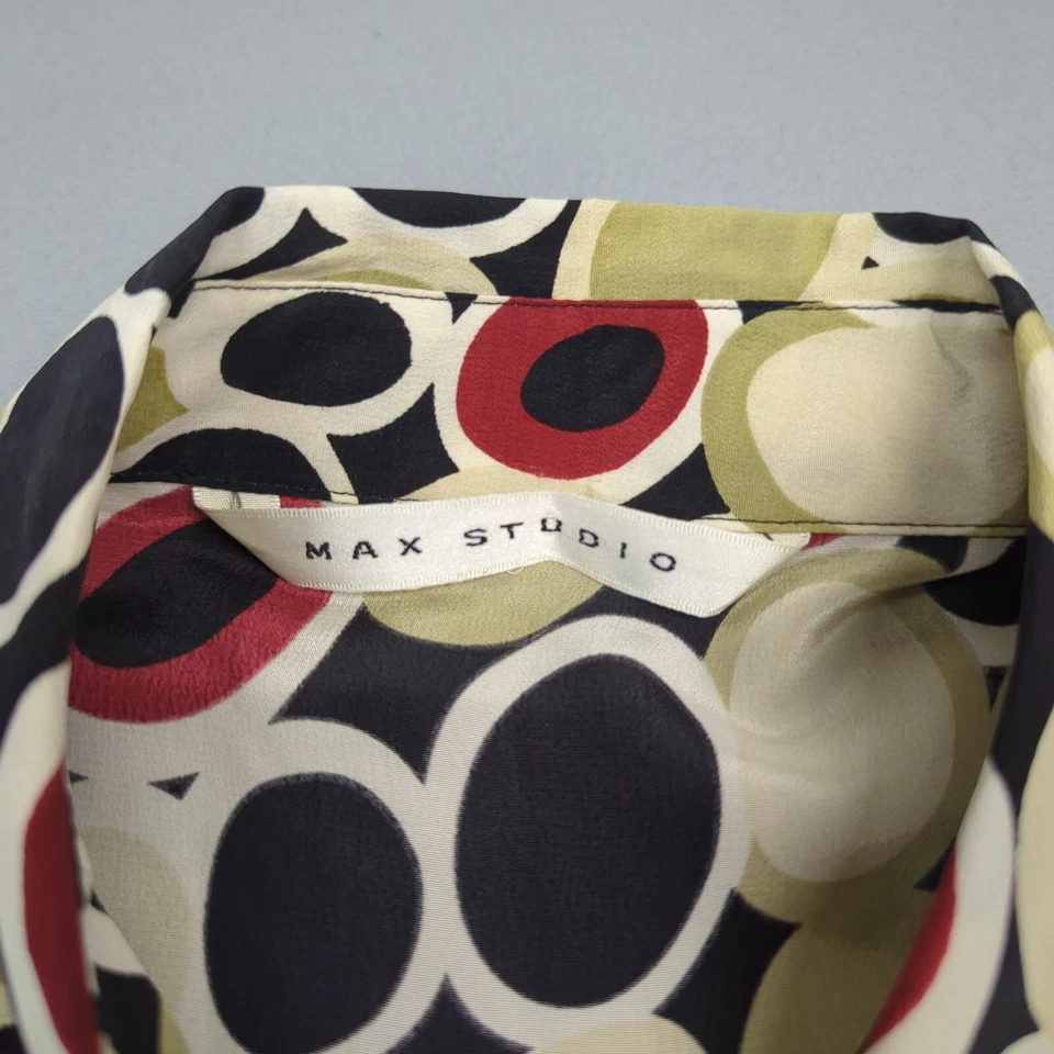 Camisa Max Studio Mujer Grande 100% Seda Botón Geométrico Informal Manga Larga Top Foto 3 de 4