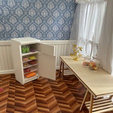 White Wooden Refrigerator Kitchen 1:12 Scale Dollhouse Miniatures Furniture