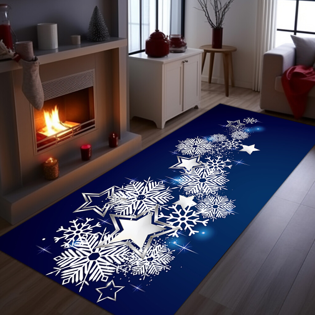 Round Blue Snowflake Rug Snowflake Rug, Christmas Runner Rug, Snowflake Runner Rug, Hallway Rug ...