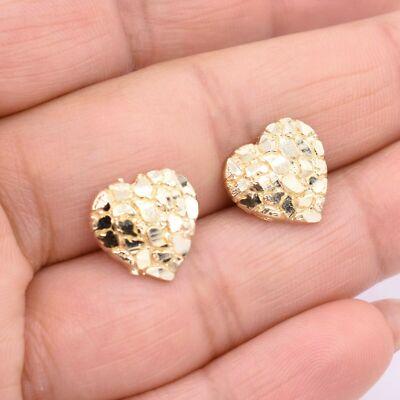 Kleine herzförmige Nugget strukturierte Ohrstecker echt massiv 10K Gelbgold