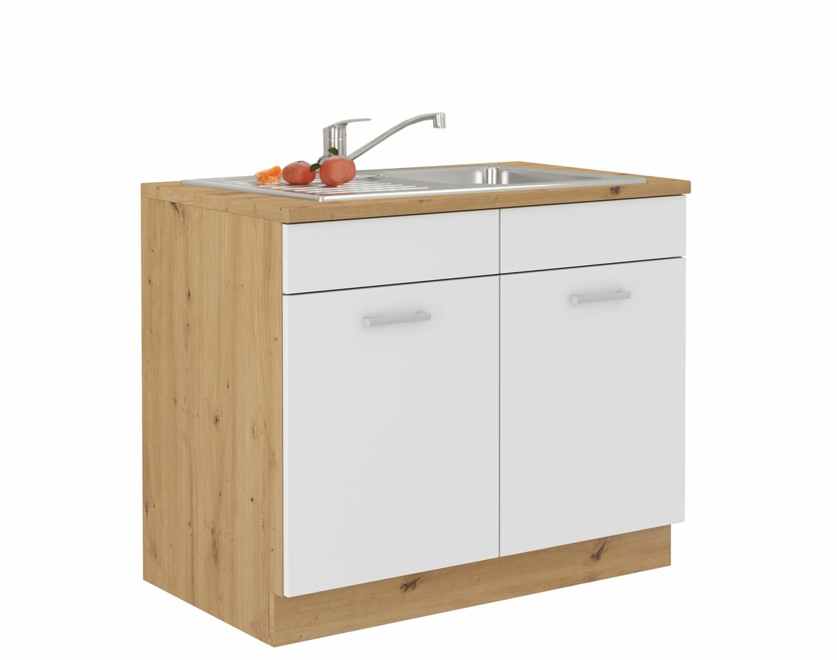 Küchenschrank LUGO Unter Spüle – 80x52,8x82 Cm, Acrylfront Weiß, Grifflos, Verstellbare Füße