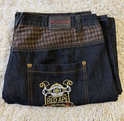 Red ape authentic jeans baggy mens size 46x33  multi color wide leg Y2K
