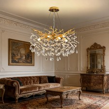 Gold Crystal Chandelier Branch Pendant Lamp for Living Room Indoor Lighting