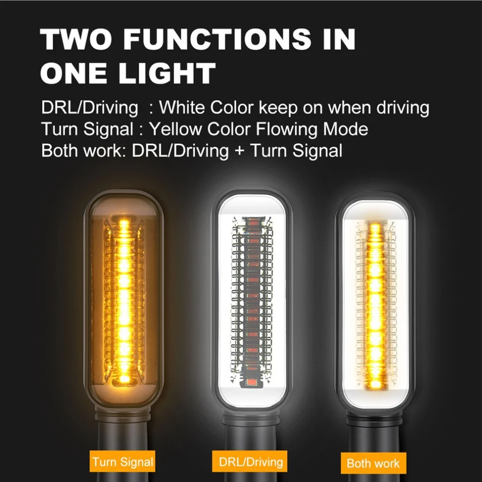 Universal 2X Motorcycle Turn Signals DRL Driving Indicator Amber Blinker Light - Image 3 of 4