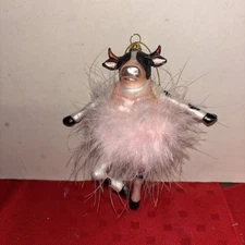 Hand Blown Glass Cow over the Moon Christmas Hanging Ornament 