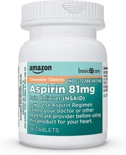 Amazon Basic Care Aspirin Chewable Tablets - Orange, 36 Count
