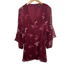 Express Dress Women 6 Red Floral Babydoll Illusion Sleeve Ruffle Boho Romantic