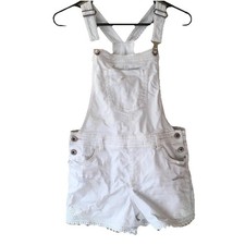 Vintage JORDACHE Denim BIB White Jean Shorts OVERALLS Distressed Size XL 14 16