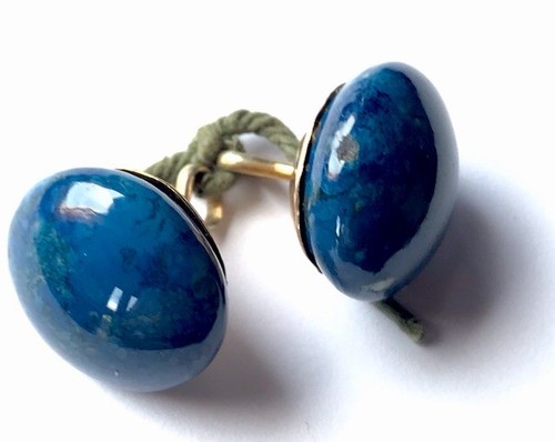 Antique blue agate buttons polished cabochons x 2 - Picture 5 of 5
