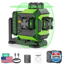 Huepar 3x360 3D Green Cross Line Laser Level Kit 703CG - Self-Leveling & Pulse M