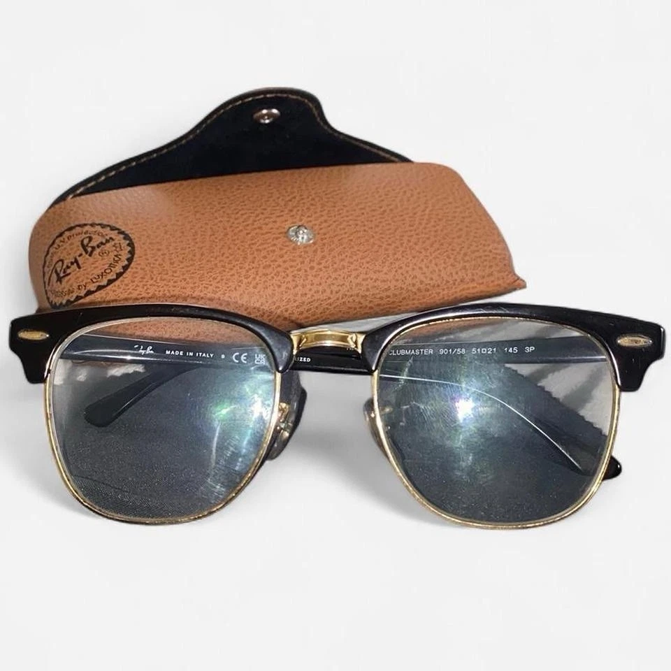 Gafas Raybans Club master Classic RB 3016 negras y doradas usadas/usadas Foto 4 de 4