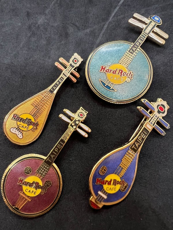 4 Vintage Hard Rock Cafe Taipei Pins-1st Edition 1994 Trad. Chinese Instruments