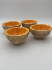 Mid Century Modern Style Vintage Half Cantaloupe Ceramic Bowl Set 4 MCM