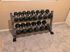 10–40 LB Rubber Hex Dumbbell Set with 2-Tier Rack, 7 Pairs, Home Gym Weights